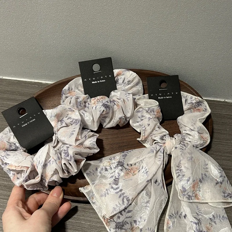 

Summer Simple Floral Elastic Scrunchie Fashion Temperamen Bow Scrunchie Hair Rope Elegant Hair Accessories