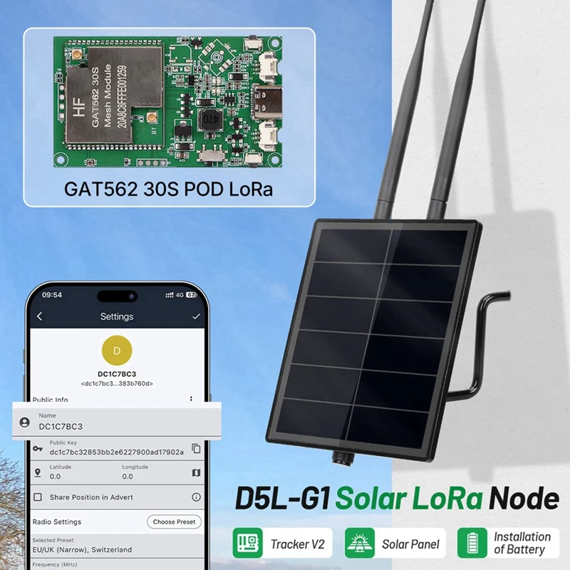 Фото Супер-скидка: D5L-G1 Meshtastic Solar Power LoRa ретранслятор с платой 30dBi GAT562 30S LoRa, мигающий Meshcore Mesh-узел 915 МГц №2