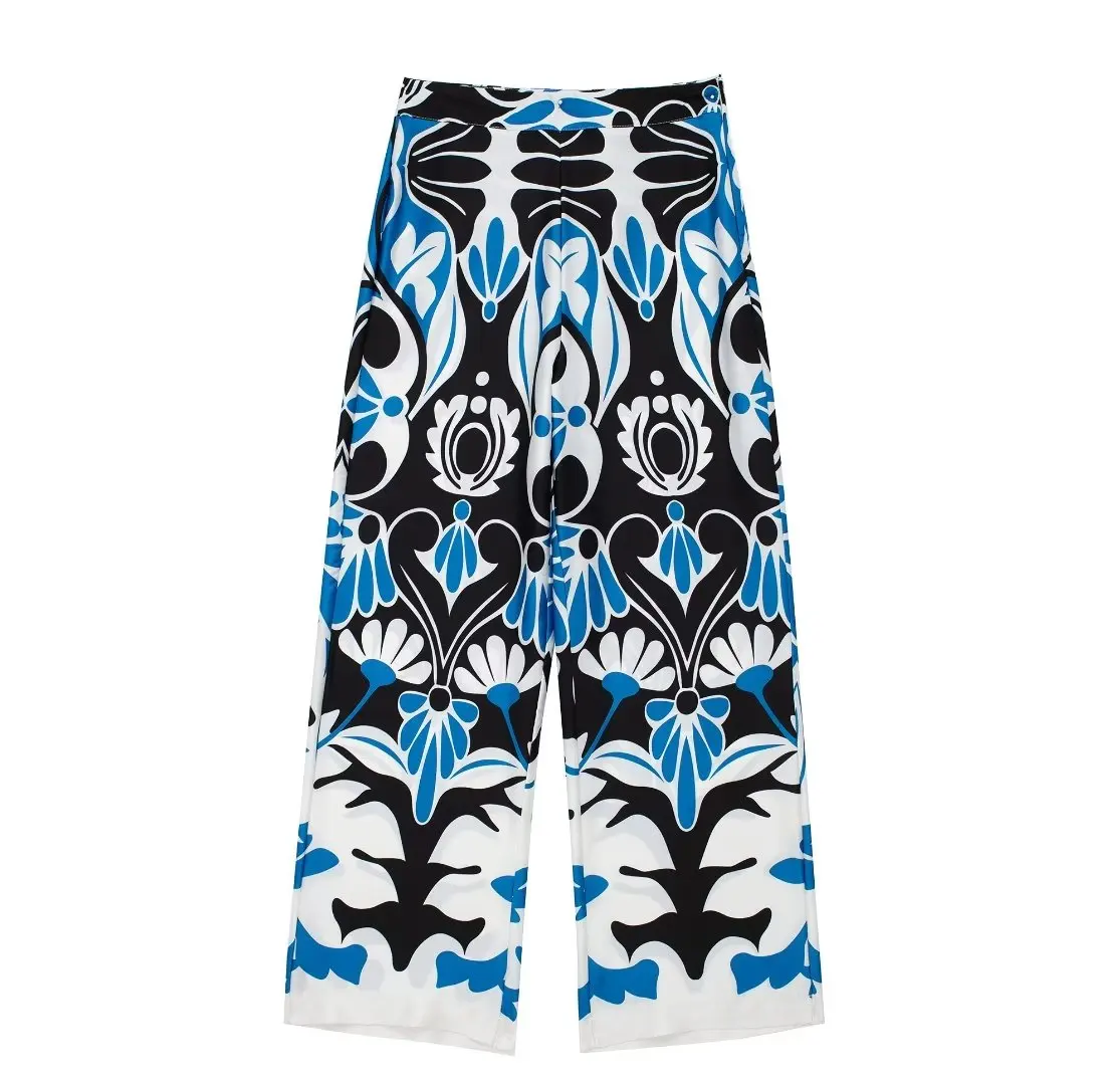 

Women 2023 New Chic Fashion Positioning Flower Straight Pants Vintage High Waist Side Zipper Female Trousers