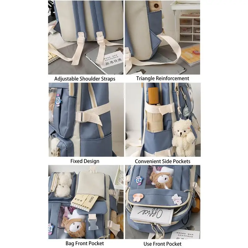 

Cute Kawaii Backpack For School Set Of 5 Backpack For Girls Large Capacity Schoolbag With Kawaii Pin And Accessories Student