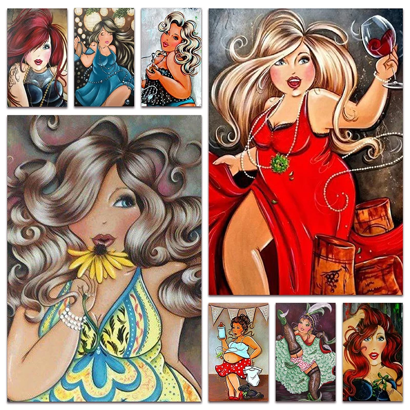 

New DIY Diamond painting Fat woman lady Full Diamond embroidery mosaic picture Cartoon Sexy Beauty cross stitch Home decor E110