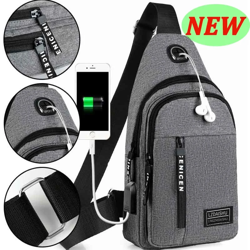 

New Fashion Chest Bag USB Rechargeable Men's Anti-theft Multifunctional Shoulder Crossbody Bag Casual Waterproof Travel Backpack