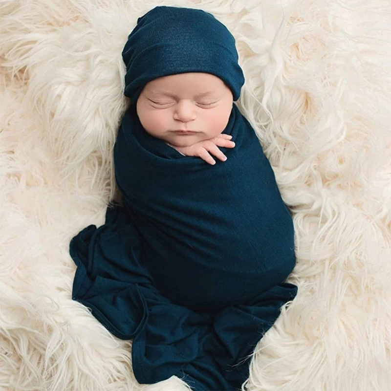 

K5DD Baby Swaddling Cloth 3 in 1 Photography Wrapping Clothes Suit Baby Solid Color Headband Wrap Blanket Set