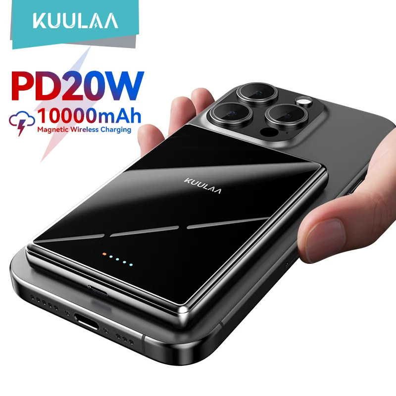 Фото KUULAA тонкий магнитный внешний аккумулятор 10000 мАч PD20W портативное зарядное устройство беспроводной внешний аккумулятор для iPhone 16 15 14 Pro Max Powerbank №1