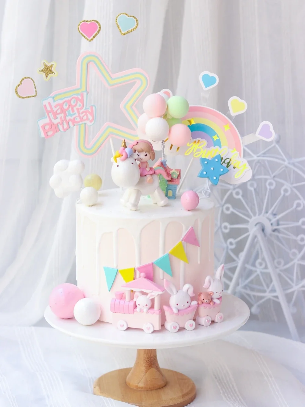 

Shake Unicorn Cake Topper Decoration Ornament for Girl Boy Gift Cloud Rainbow Stars Ball Dessert Table Happy Brithday Party