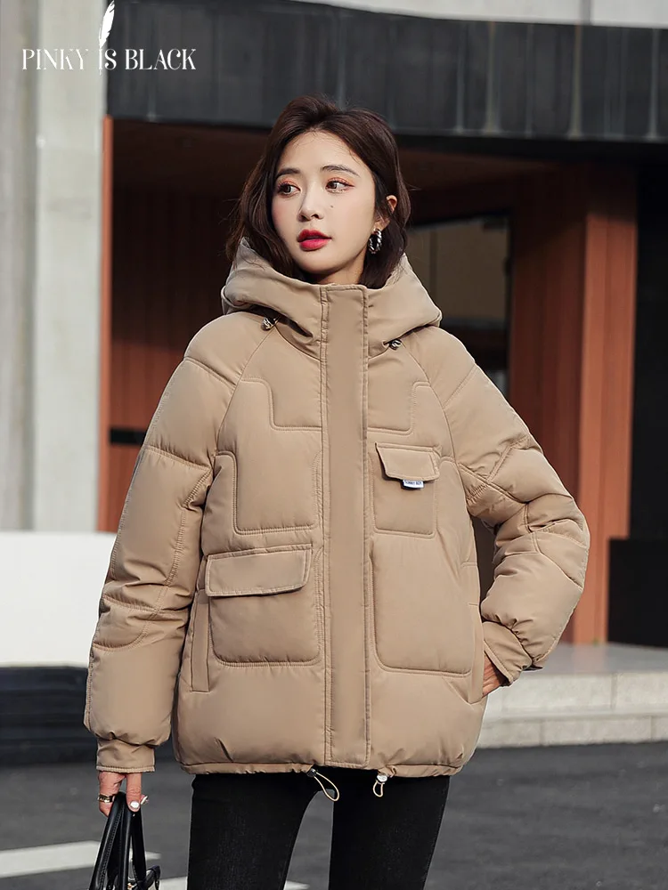 PinkyIsBlack 2022 Winter Clothes Women Short Jacket Thick Hooded Cotton Padded Coats Female Loose Puffer Parkas Lady Winter Coat