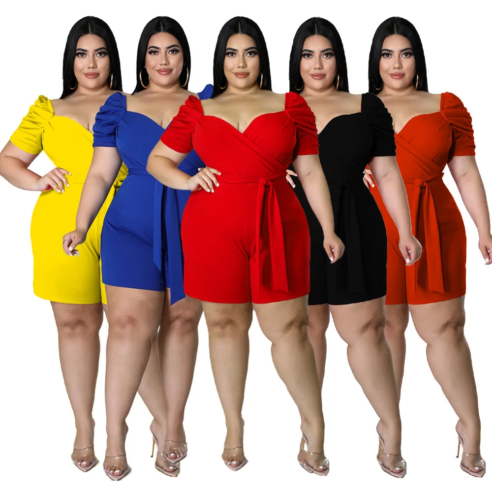 

Женский Летний комбинезон с V-образным вырезом и короткими рукавами