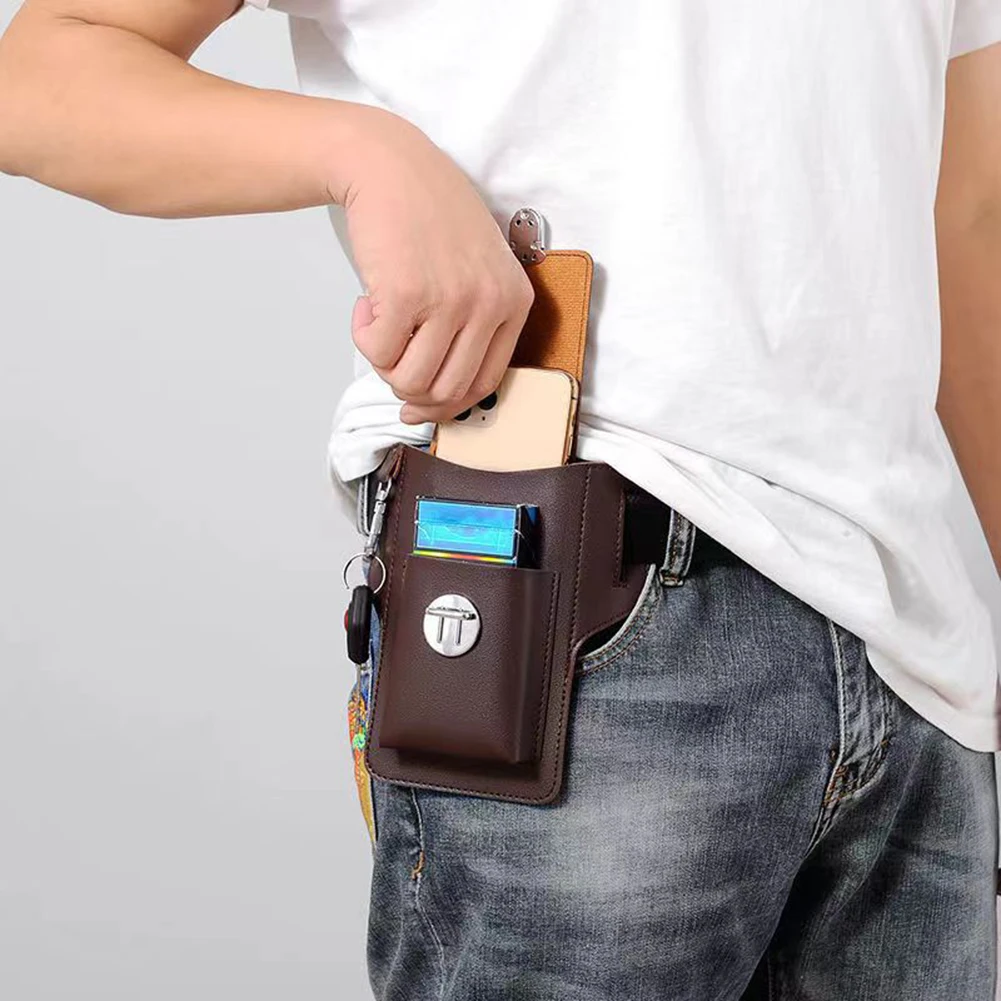 

Solid Color Men Fanny Pack PU Crossbody Bag Loop Holster Shopper Bag Multi-compartment Travel Waist Pack Pouch Wallet Phone Case