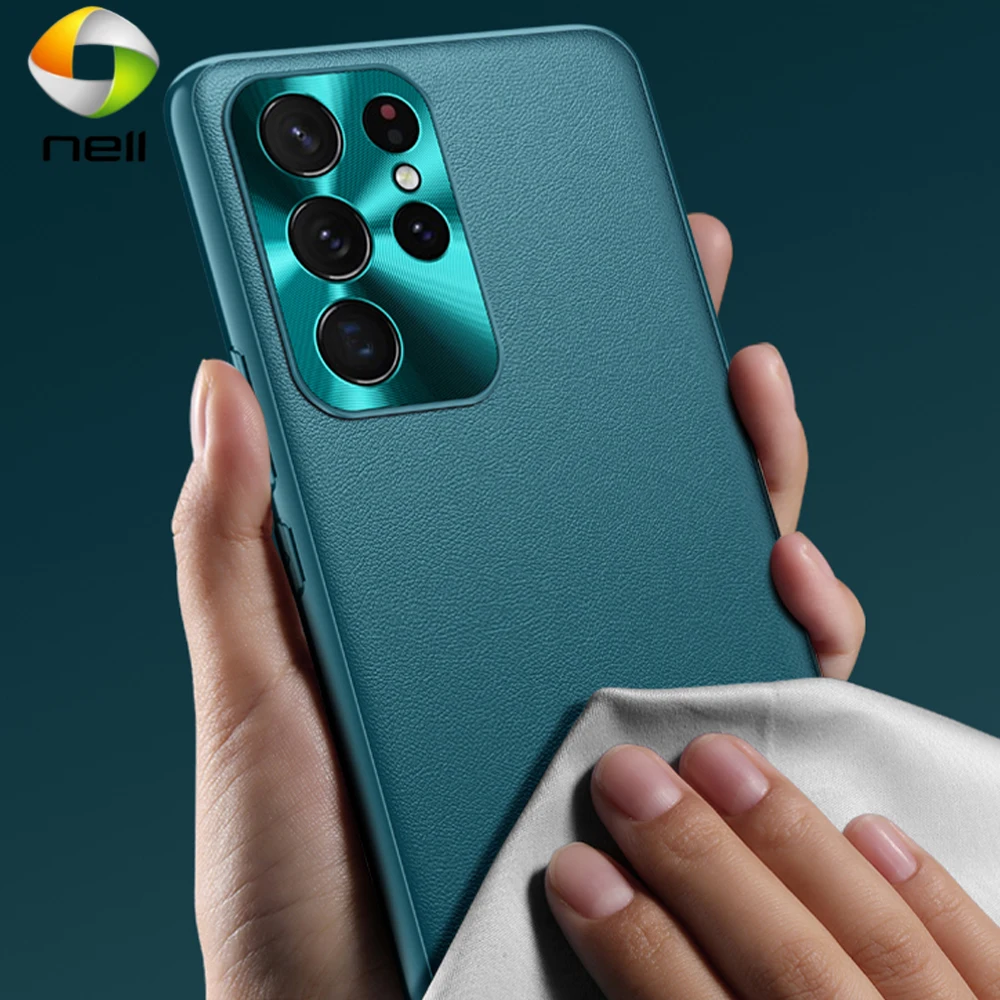 

Роскошный кожаный деловой чехол для телефона Samaung Galaxy S22 Ultra Plus, металлическое изделие, простой кожаный защитный чехол для объектива Samaung S22