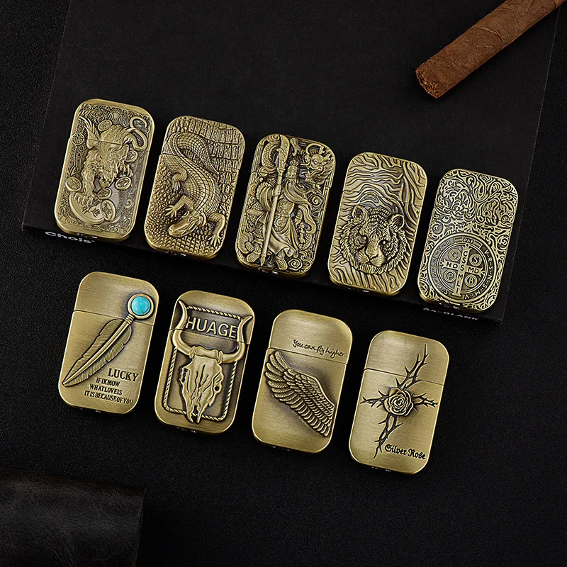 Новинка 2024 рельефная металлическая ветрозащитная газовая зажигалка в стиле