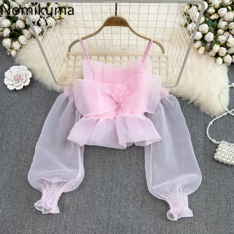 

Nomikuma Chemise Femme Summer Slash Neck Lantern Sleeve Slim Waist Tunic Bowknot Blusas Mujer Elegant Sweet Fashion Tops Women