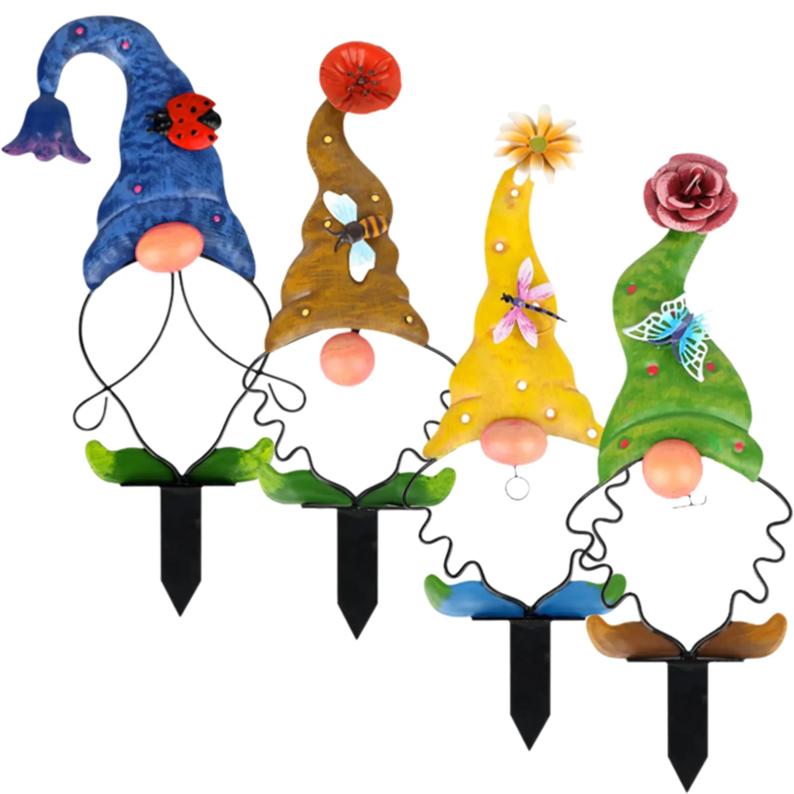 

4pcs Metal Garden Gnome Stakes Waterproof Decorative Gnome Garden Stakes Yard Art Sign Lawn Pathway Patio Ornaments Home