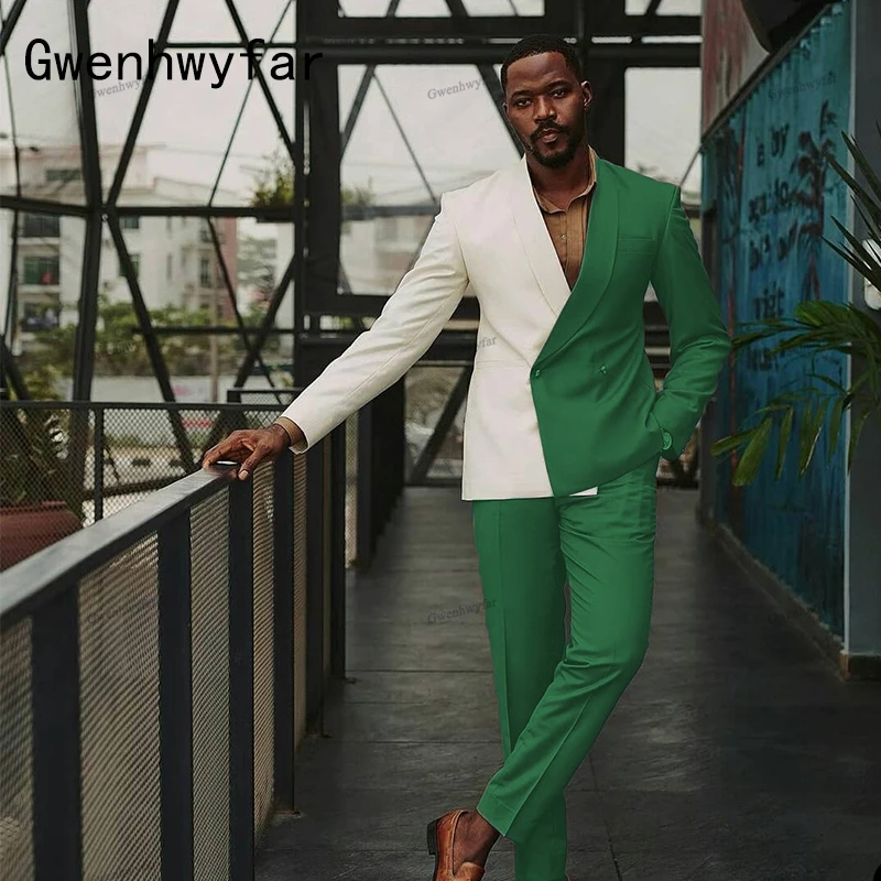 

Gwenhwyfar 2023 Men High Quality Patchwork Suit 2 Piece Suit Set Slim Fit Full Men's Shawl Collar Boyfriend Suit For Wedding