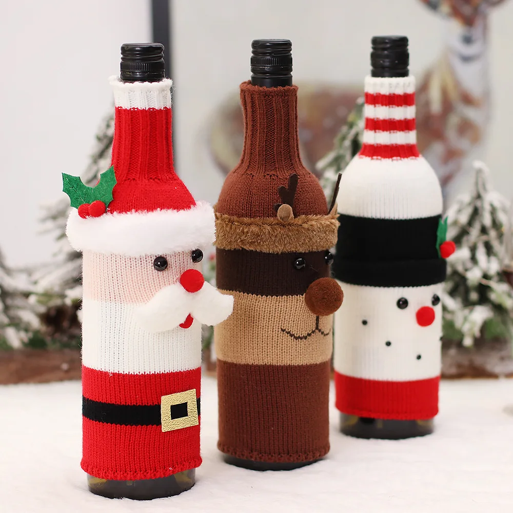 

Reusable Christmas Wine Bottle Sleeve Santa Claus Snowman Elf Champagne Bottle Cover for Xmas Home Table Decoration