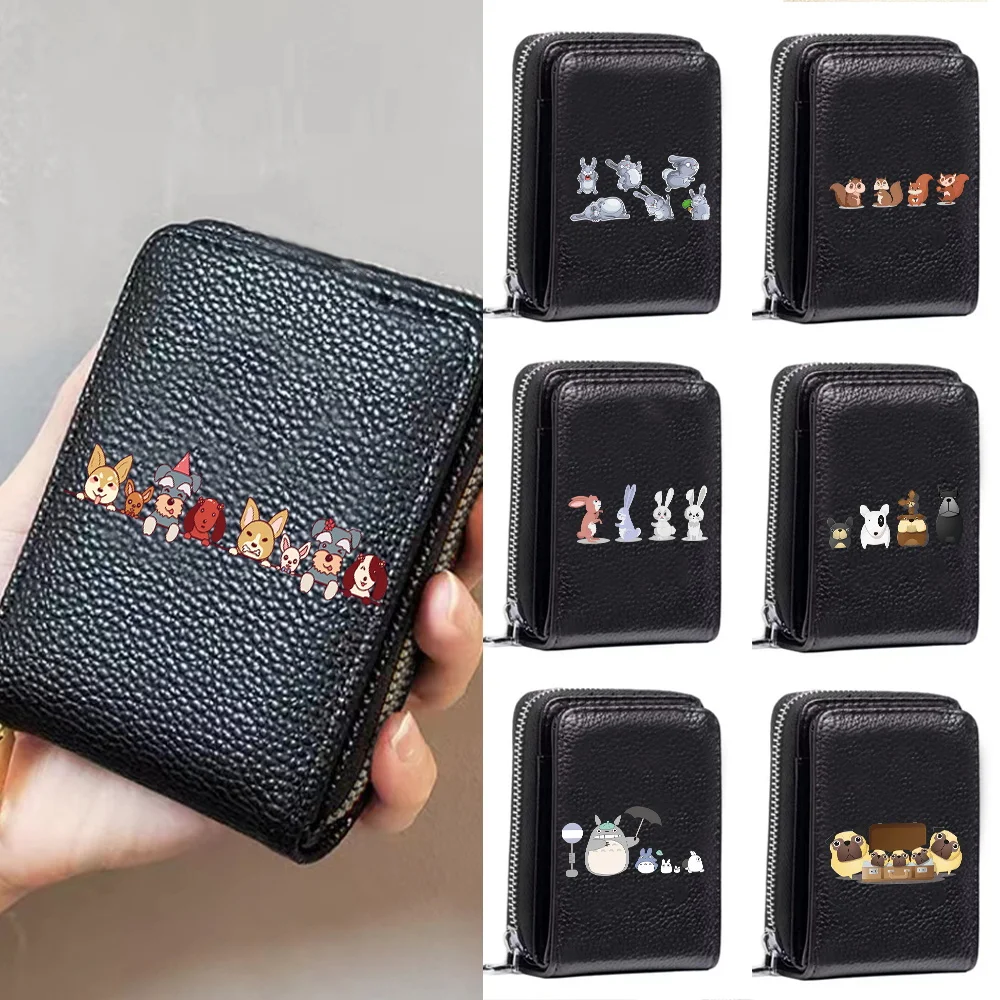 

Card Holder Women Zipper Wallets New Black Pu Leather Minimalist Wallet Cartoon Printed Gifts Men Personalized Custom Hand Purse