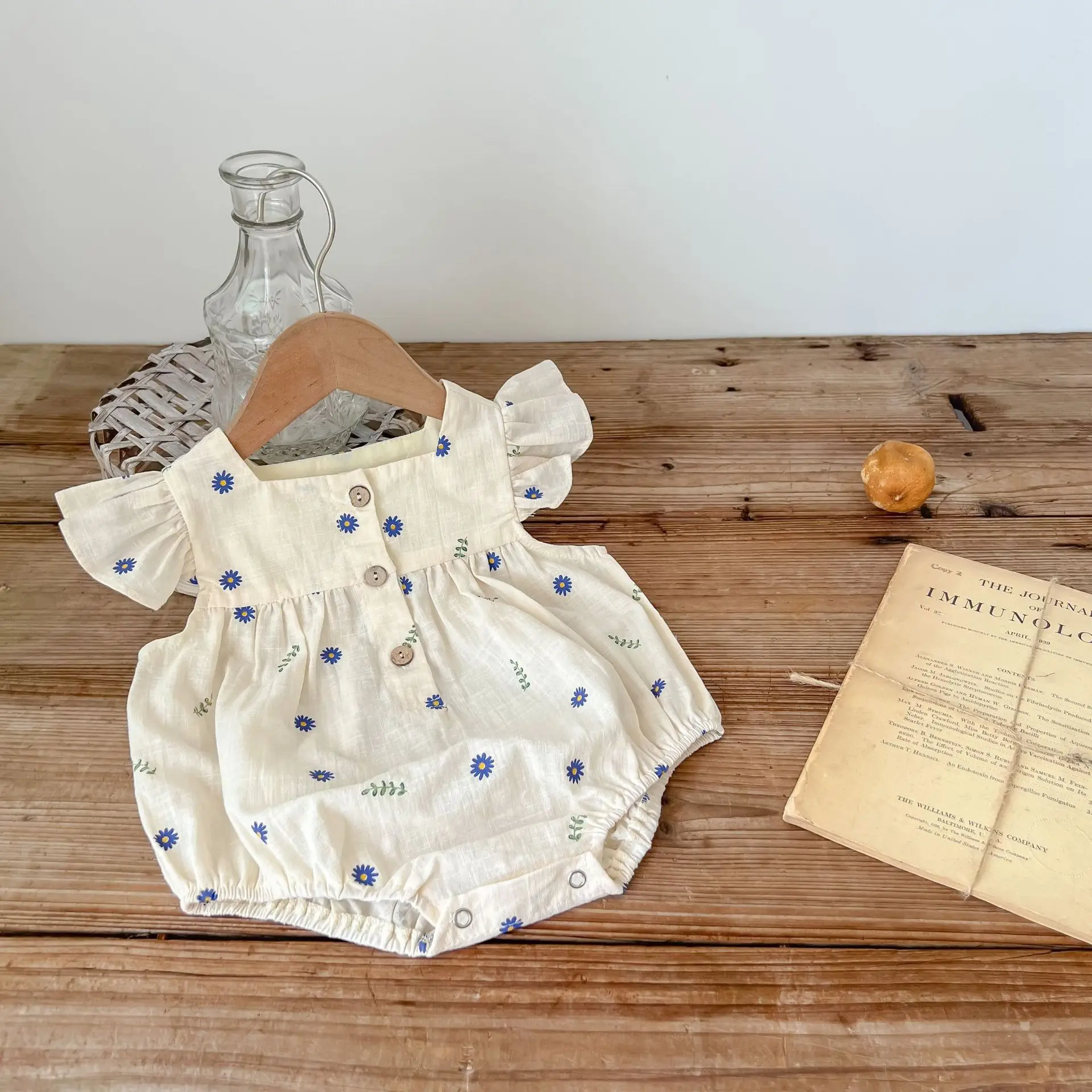 2022 Summer New Baby Girl Short Sleeve Bodysuit Cute Flower Print Jumpsuit For Infant Girl Princess Loose Clothes 6M-3T