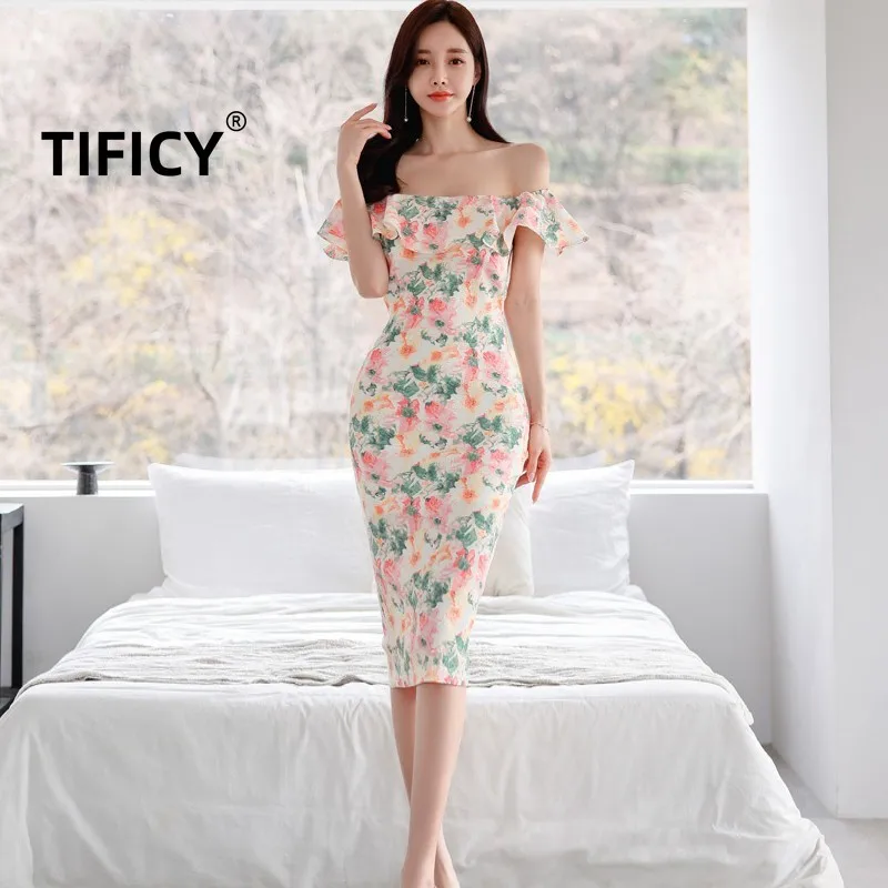 

Сертифицированные модные пляжные платья с принтом и оборками, женское маленькое облегающее платье с одной линией горловины для путешествий