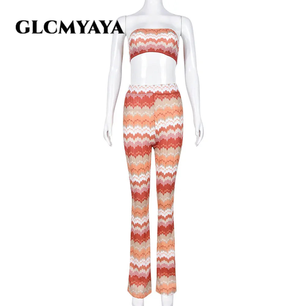 Вязаный женский комплект GLCMYAYA в полоску с волнистыми полосками укороченный Топ