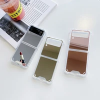 luxury mirror silicone phone case for samsung galaxy z flip 3 case makeup shockproof back cover for galaxy z 2 fold 3 cover
