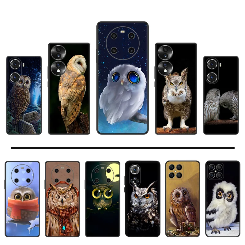 

Silicone Phone Case for Huawei Honor X40 Play 6T 6C 9A 50 X9 X6 X7 X8 Magic4 60 70 Pro 8X 20 30i Snow Cute Owl Animal Soft Cover