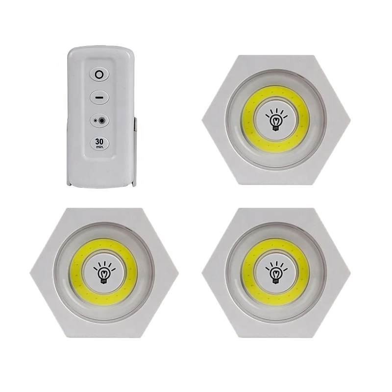

New COB Remote Control Cabinet Lamp Hexagon LED 3W Home Bedroom Night Light Battery Powered Kitchen Wardrobe Hallway Lighting
