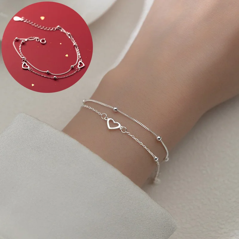 

Party Jewelry Bangle Silver Love Heart Adjustable Charm Women Bracelets Chain