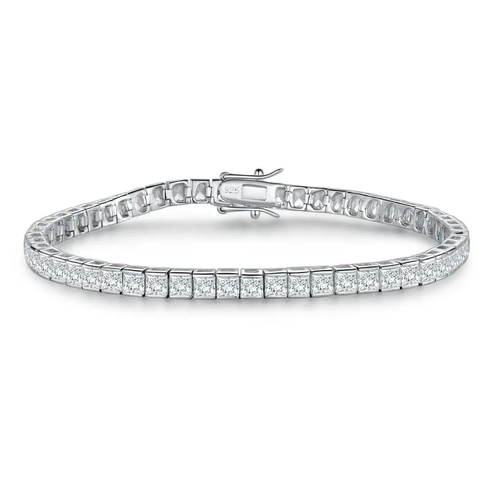 

100% S925 Sterling Silver High-end Princess 3mm CZ Zircon Square Bracelet ins Design Temperament Tennis Bracelet Ladies Jewelry