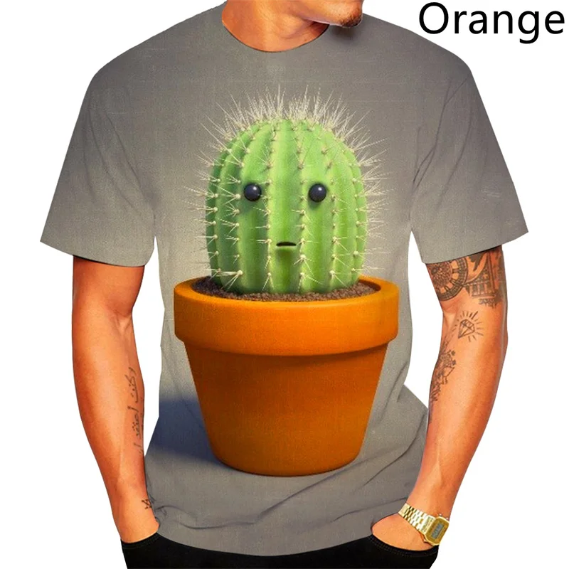 

Футболка мужская с 3D-принтом кактуса, модный топ оверсайз с круглым вырезом и коротким рукавом, уличная одежда, лето