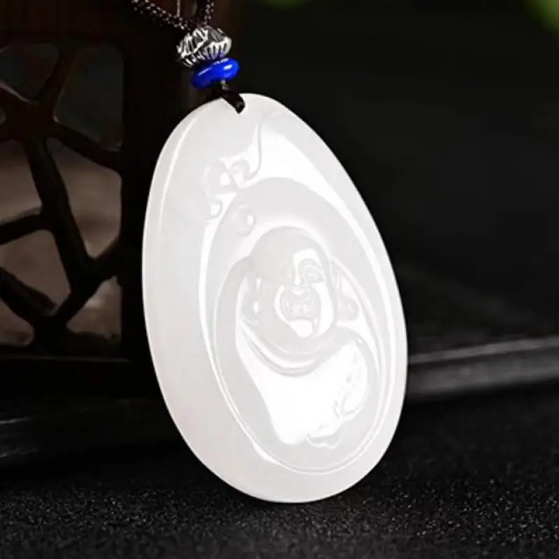 

Natural White Jade Buddha Pendant Necklace Men Women Hand Carved Guanyin Jades Stone Feng Shui Charms Fashion Lucky Amulet Gifts