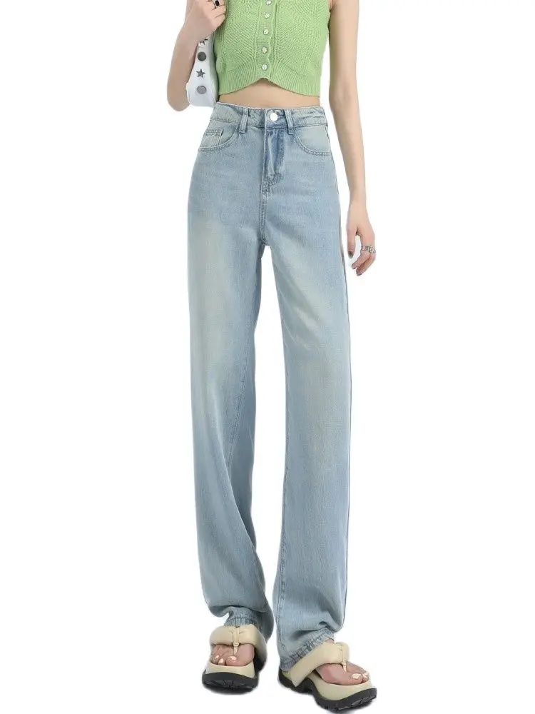 

GUUZYUVIZ Spring Summer Woman Jeans High Waist Wide Leg Straight Denim Pants Cotton Vintage Blue Jean Trousers