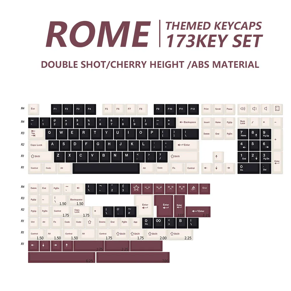 

173 Keys DOUBLE SHOT Keycaps Rome/Fishing Cherry Height Personalized Set English For Mx Switch Mechanical Keyboard 61 68 84 980M
