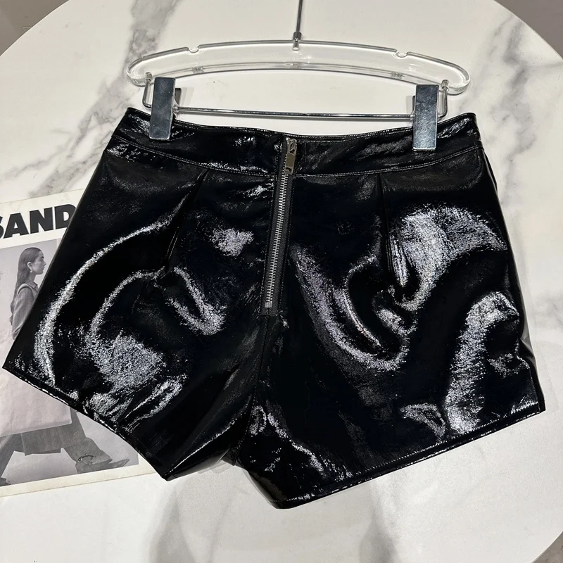 

PREPOMP 2023 Summer New Collection Zipper Black Bright Pu Shorts GH841