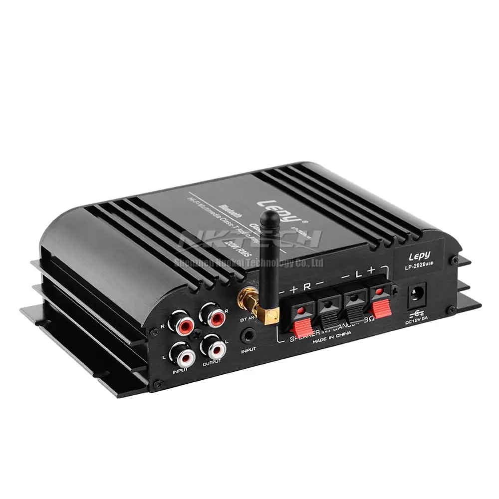 Усилитель Lepy LP-2020 USB для автомобиля с Bluetooth 4.0, цифровым проигрывателем Class-T, 2x 20W RMS HIFI стерео звуком, мультимедийной поддержкой SD AUX EQ on для дома.