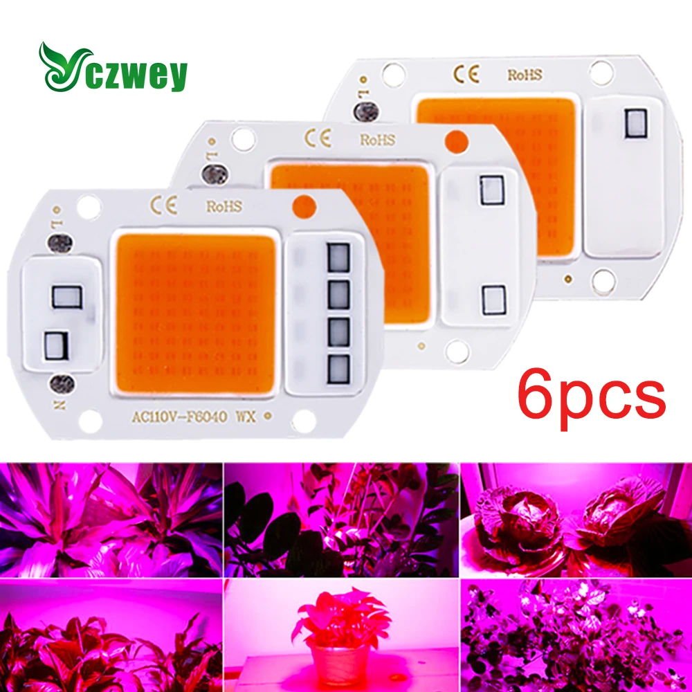 

6pcs LED Grow COB Chip Phyto Lamp Full Spectrum 110V 220V 20W 30W 50W For Indoor Plant Seedling Grow and Flower Growth Lighting