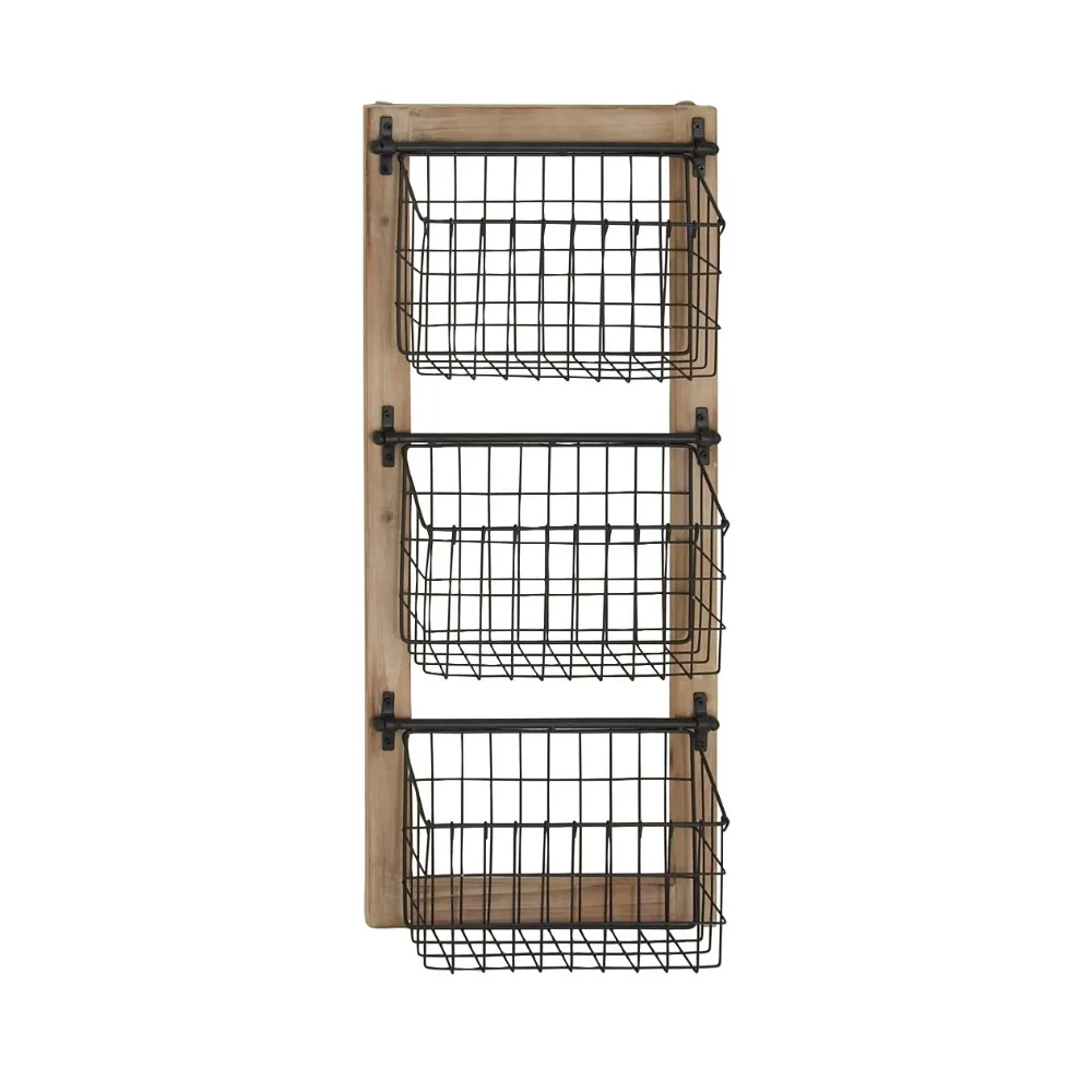 

Black/Brown Farmhouse 3 Tier Hanging Metal Magazine Rack Holder 14"W X 34"H Bathroom Organizer and Storage Organizer Kitchen