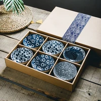 japanese ceramic tableware gift bowl set blue and white porcelain bowl chopsticks set ceramic bowl opening simple