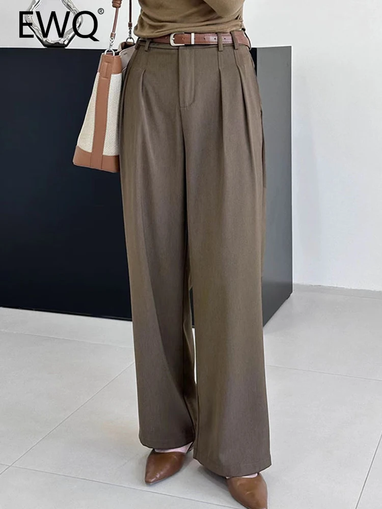 

EWQ Minimalism Straight Wide Leg Pants For Women 2023 Autumn New Solid High Waist Female Trousers Casual Clothing 26D5506