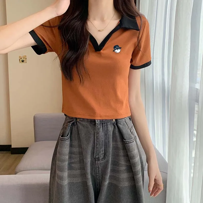 Malbon Women For Polo Slim Fit T-shirt Shirt V Neck Pullover Lapel Short Sleeve Female Summer Chic Tops For Golf  Wear