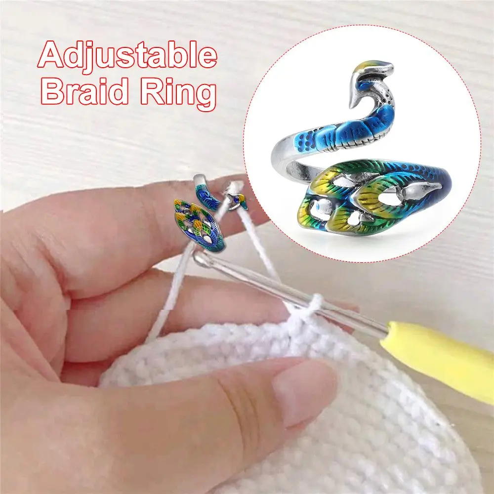 

New Peacock Thimble Finger Wear Knitting Loop Yarn Guides Sewing Accessories Crochet Ring