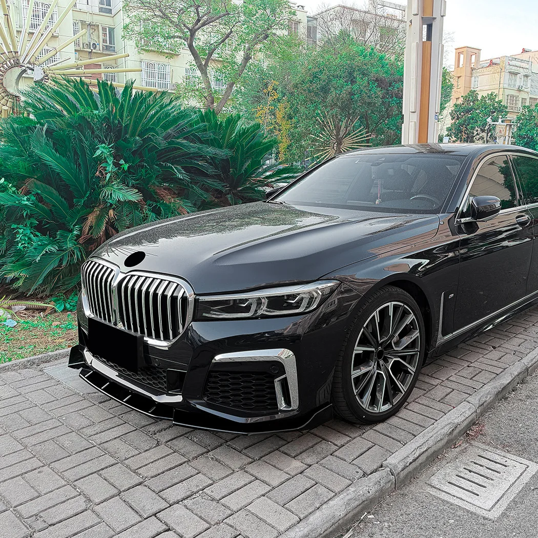 Фото Спойлер-сплиттер переднего бампера для BMW 7 серии G11 G12 LCI M Sport 2019-2022, черный глянцевый, карбон, нижний диффузор, модифицированный комплект №3