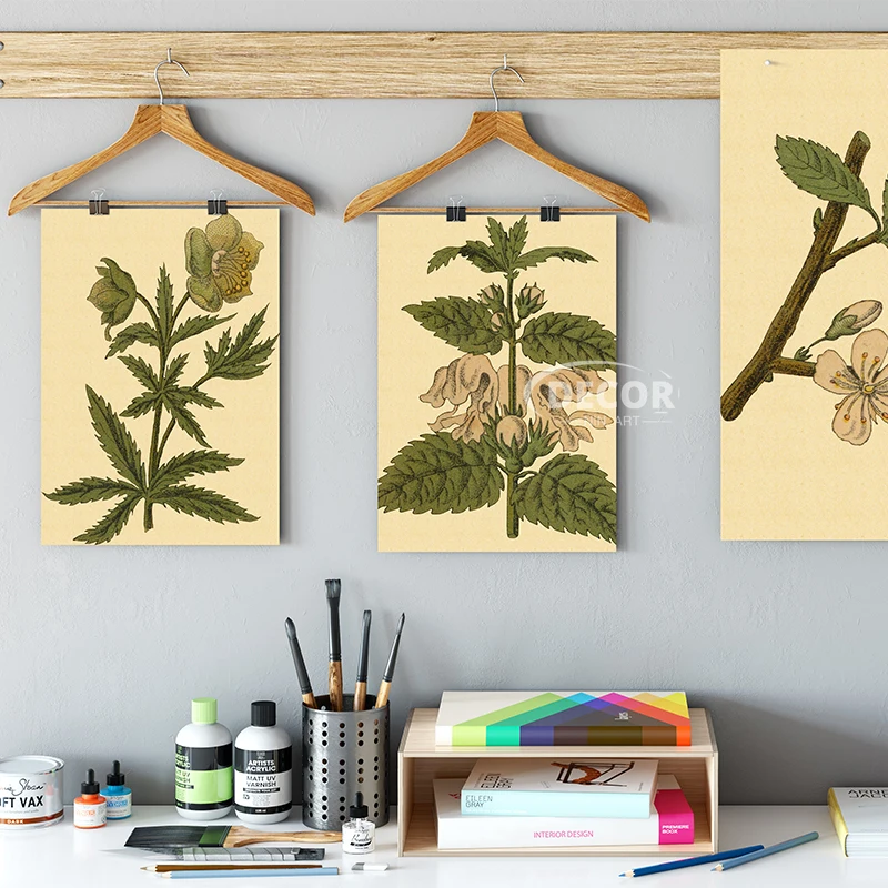 

Botanical Flower Study Art Poster Kraft Paper Sticker Vintage Wild Plant Poster Home Bar Cafe Decor Art Wall Stickers Paintings