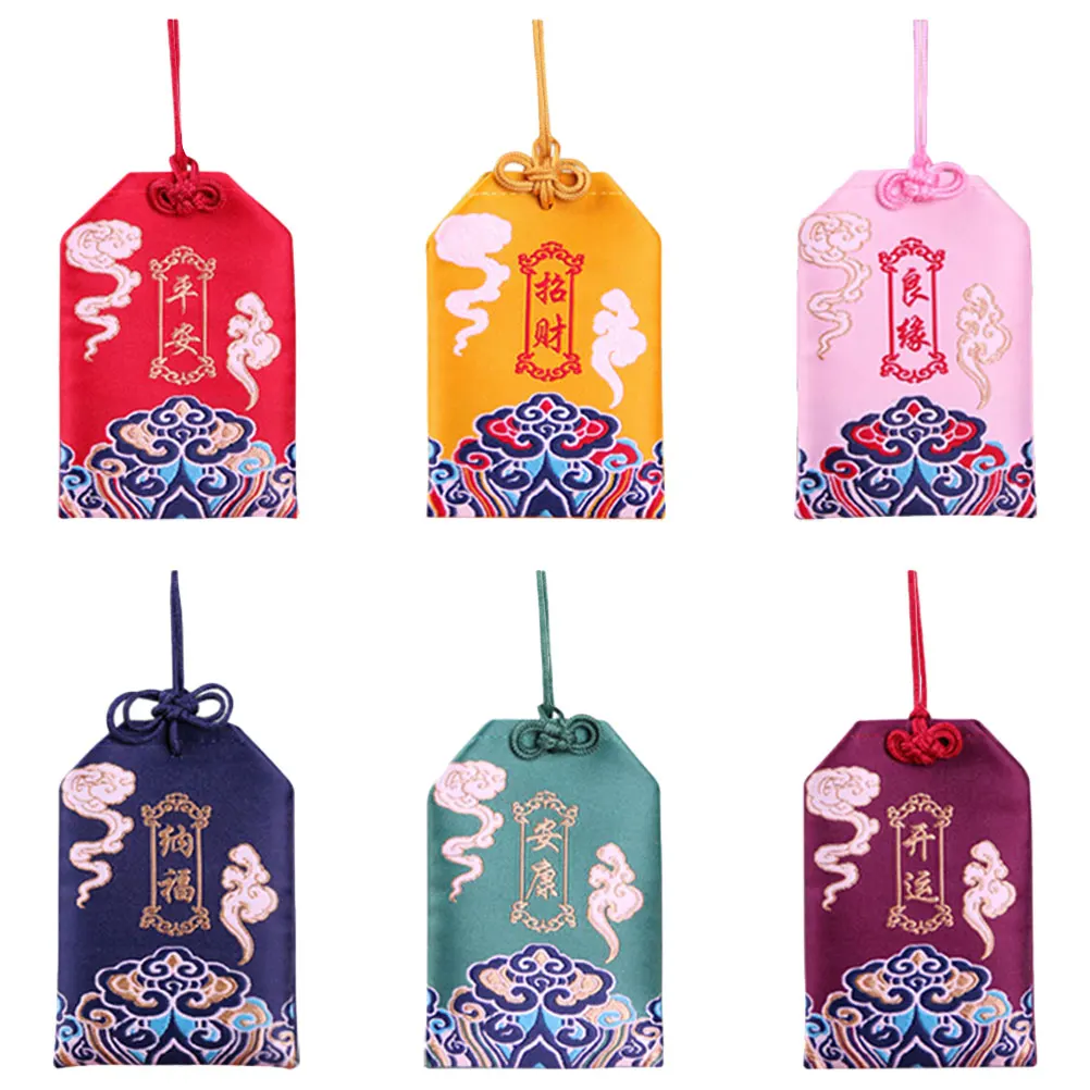 

6pcs Japanese Omamori Amulet Sachets Luck Charms Pouches Hanging Sachets Empty Bag Artemisia Leaf Lavender And Wind Guard Bag