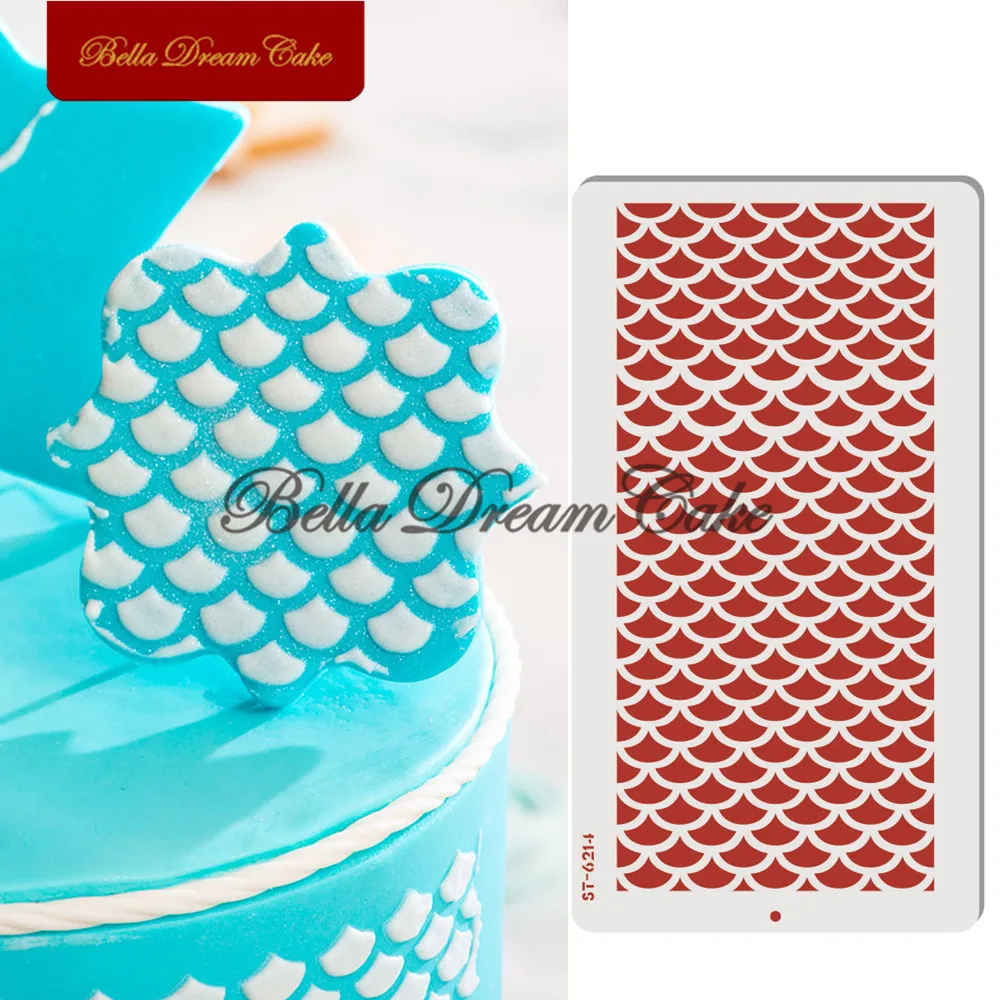 Кружевной трафарет для торта в виде рыбьей чешуи шаблон с рамкой шоколадного
