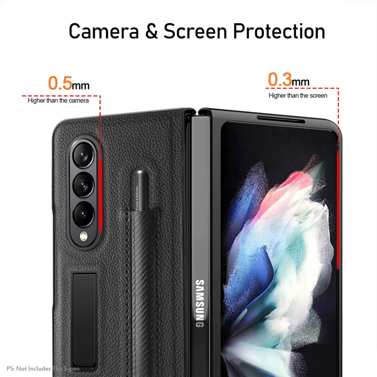 Leather Folding Case for Samsung Galaxy Z Fold 4 5G with Hidden Magnetic Stand PU Leather Shockproof Phone Case with Pen Slot