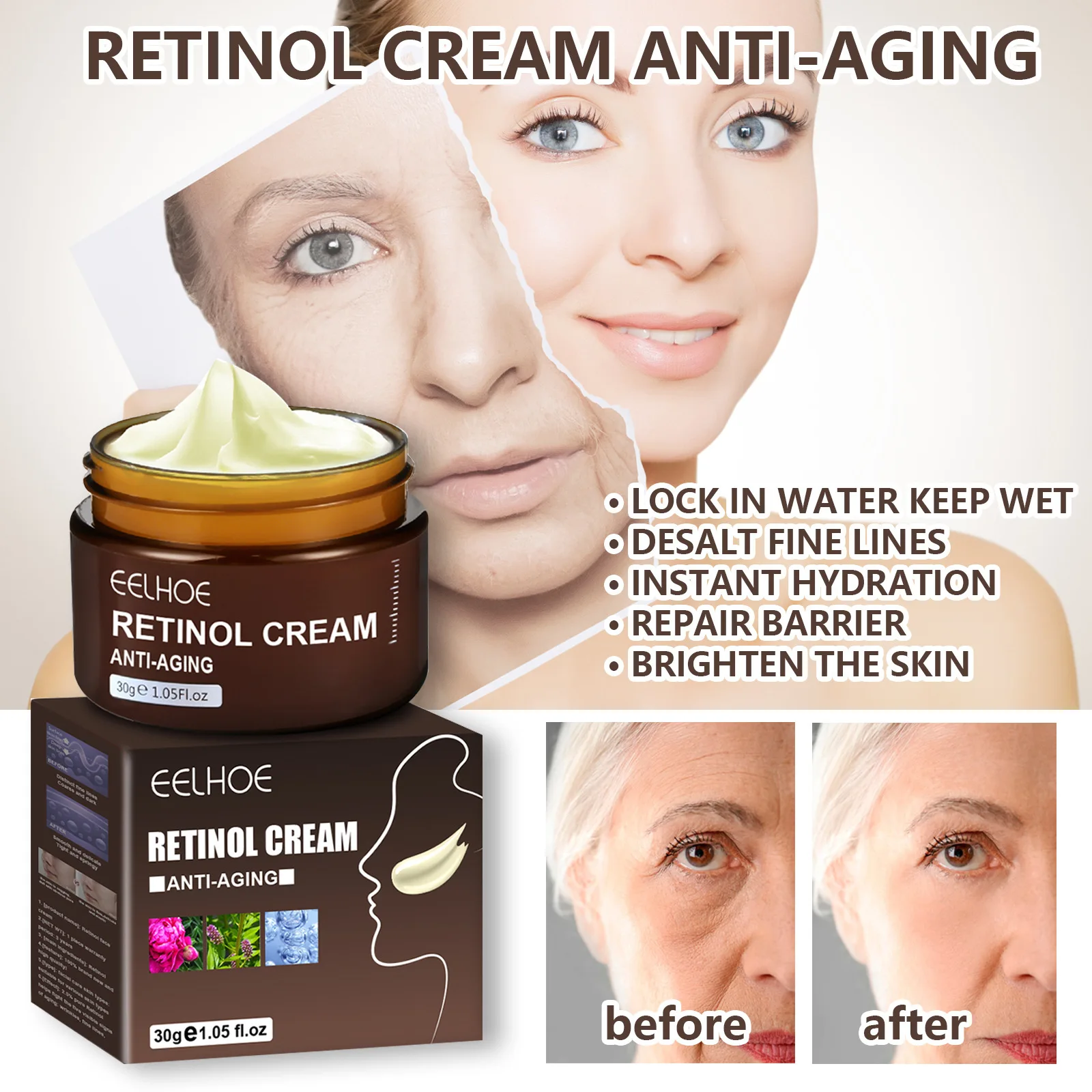 

Retinol Anti-Aging Face Cream Firming Wrinkle Removal Day Cream Moisturizing Firming Lifting Night Bright Beauty Cosmetics 30g