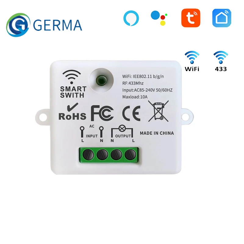 GERMA WIFI мини-переключатель Tuya Smart Life APP контроллер RF 433 МГц DIY релейный модуль умный