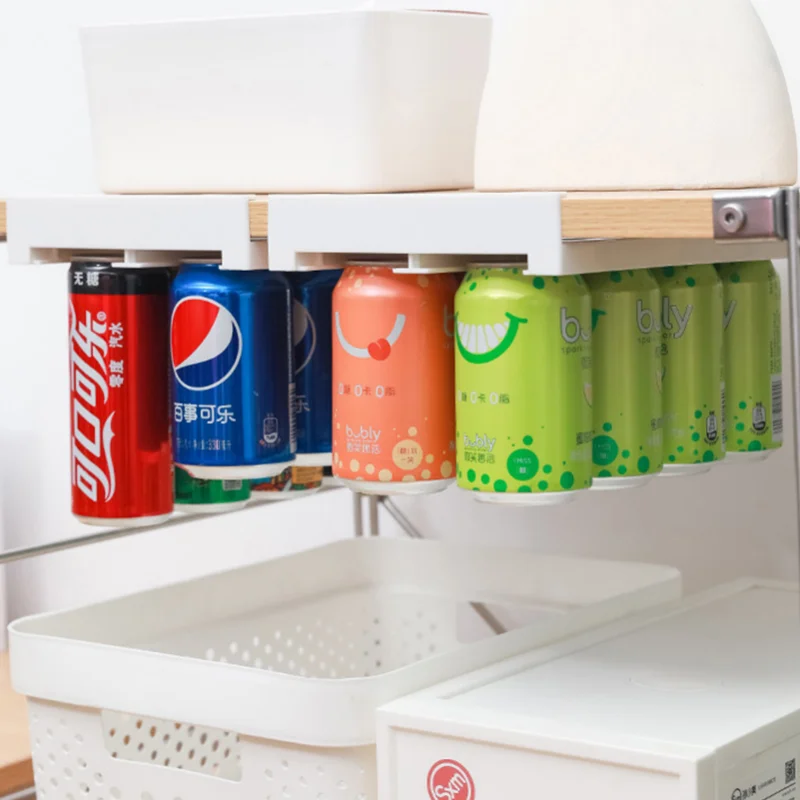 

Beer Soda Can Storage Rack, Refrigerator Slide Under Shelf, Beverage Organizer, Double-Row Container, Kitchen