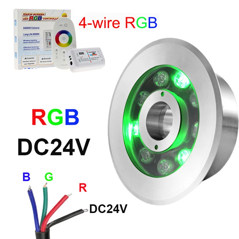 

4-wire external control RGB Led fountain light 9W18w Led Pool Light Free DC12V DC24V Underwater Lights Fountains Waterproof Ip68