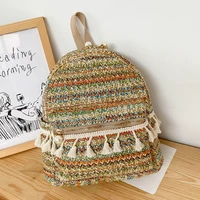 2022 new national style women bag straw tassel small backpack casual woven fashion bag