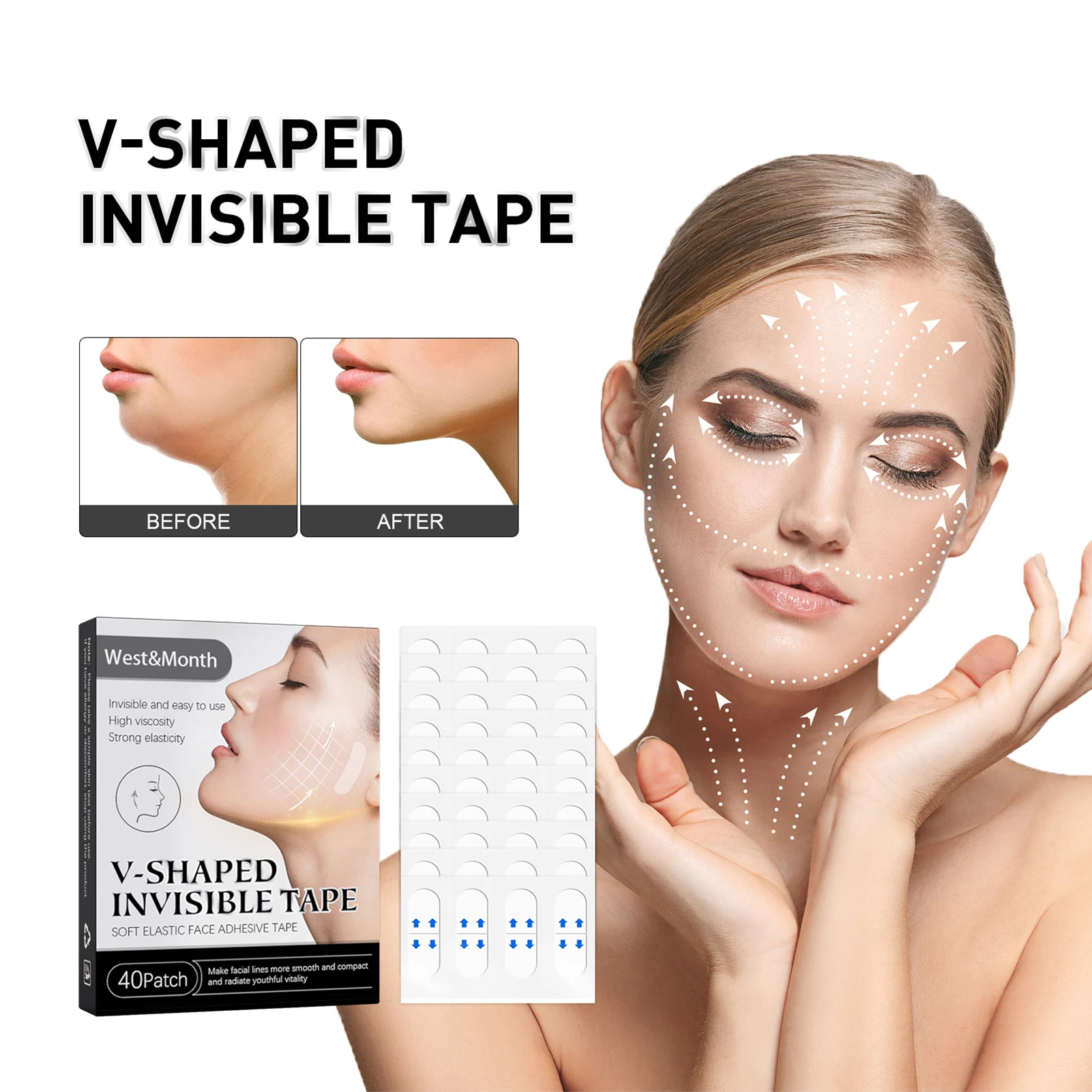 40Patch Waterproof V Face Makeup Adhesive Tape Invisible Breathable Lift Face Sticker Lifting Tighten Chin Face Lifting Patch